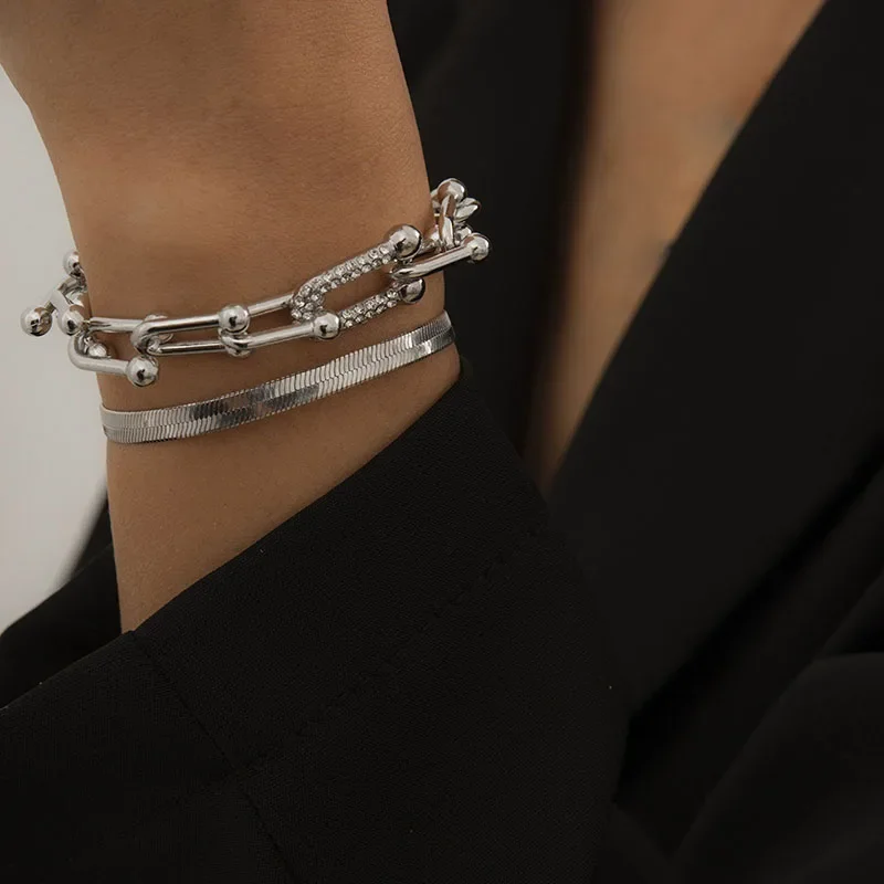 Ins Style 2 in 1 Bracelet Jewelry Set Extendable Stainless Steel 
