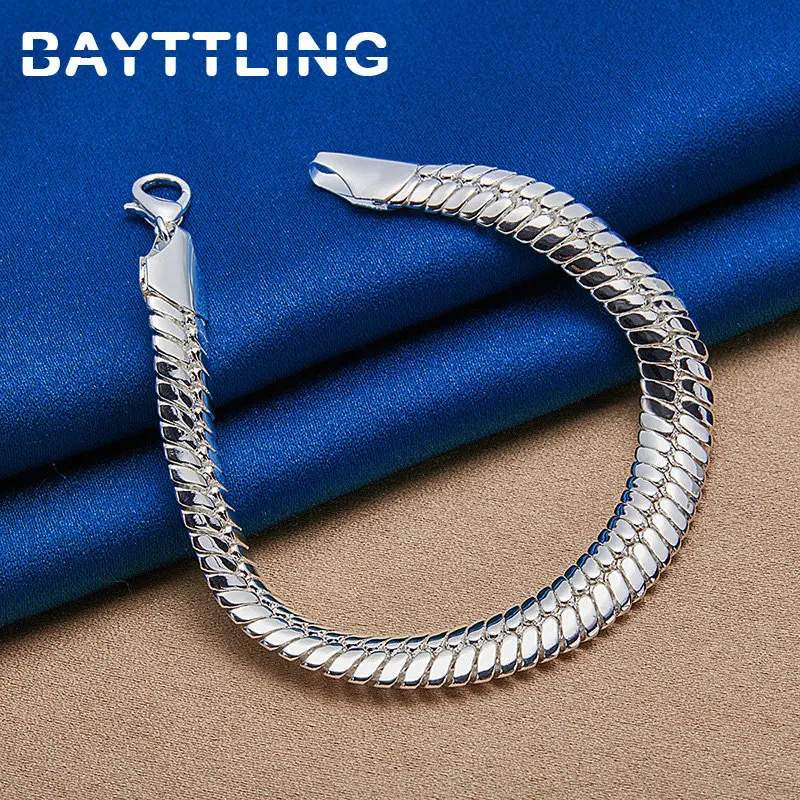 

Exquisite S925 Sterling Silver 10MM Side Chain Snake Chain Bracelet For Men Punk Women Fashion Wedding Jewelry Accessories