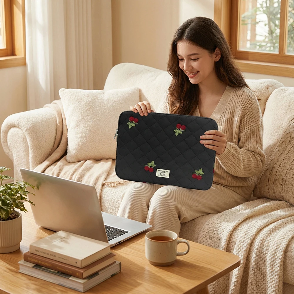 Versatile Plush-Lined Laptop Sleeve with Embroidery