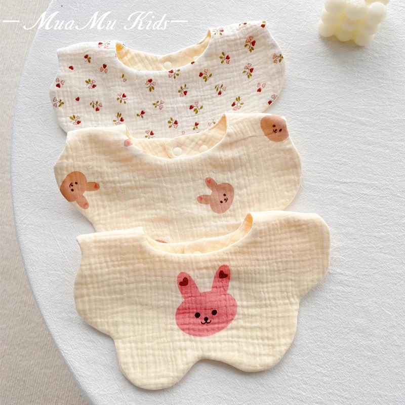 Baby Bibs Cotton Newborn Waterproof Burp Cloths Adjustable Infant Girls and Boys Cute Cartoon Print Bib Baby Feeding Accessories 2