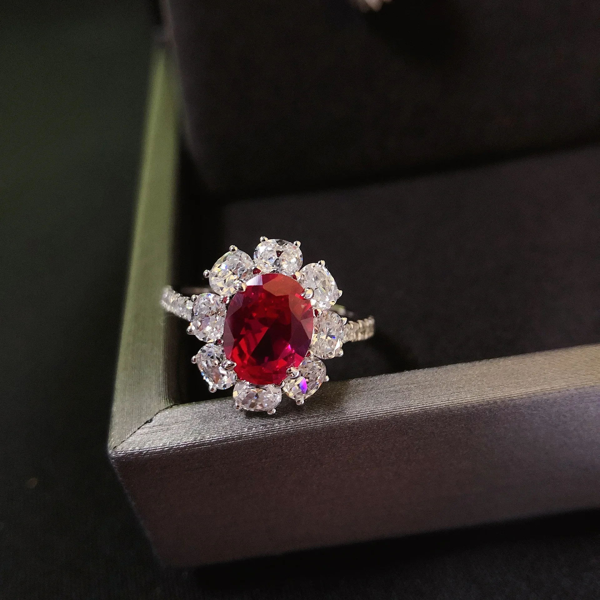 Celistvý platina PT950 vejce tvarované 2 karát holubí krev ruby/blue diamant prsten 14K zlato dvůr styl luxusní