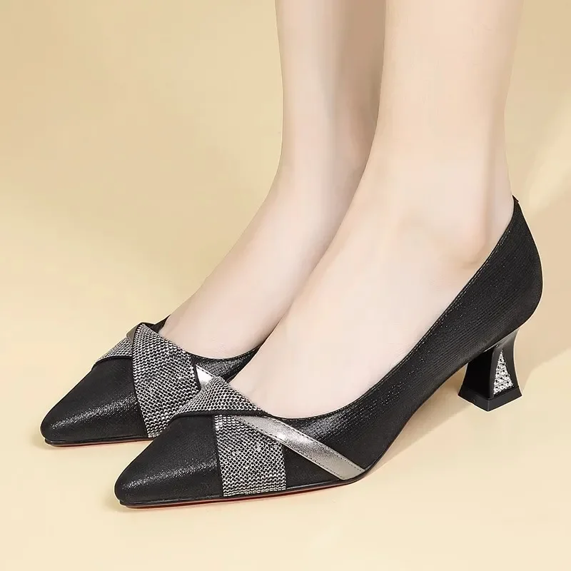 Sapatos 여성용 귀여운 스위트 네이비 크리스탈 하이힐 신발, 레이디 클래식 섹시 파티 스틸레토 힐 신발, Zapatos B17