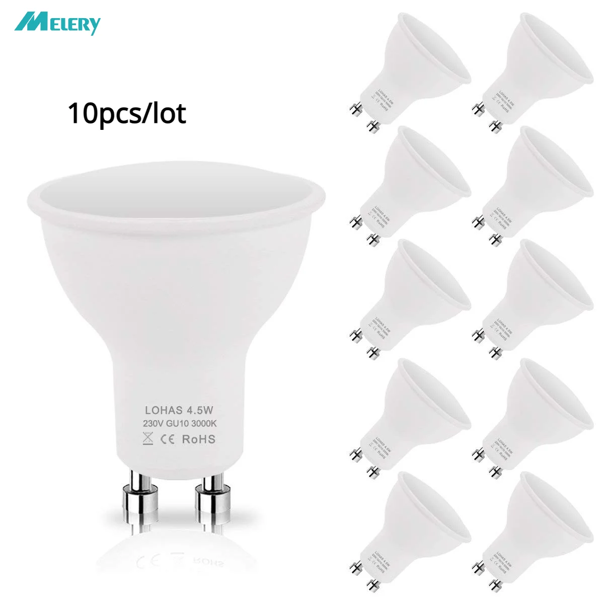 

GU10 LED Light Bulbs 4.5W Lamp Equivalent 50W Halogen 450lm Warm White 3000K 120 Degree Beam Angle Recessed Lighting 10 Pack