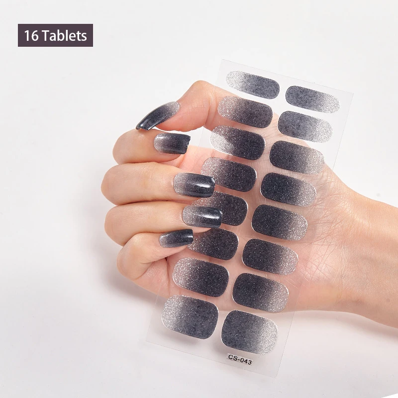 

16tips Nail Sticker Silver Black Gradient Glitter Nail Wraps Waterproof Nail Decals Full Cover Self Adhesive Nail Accessories