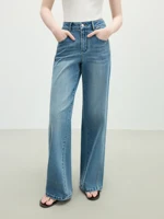 FSLE High Waist Retro Straight Deconstructed Line Slim Wide Leg Pants Women 2025 Summer New Jeans 25FS12297