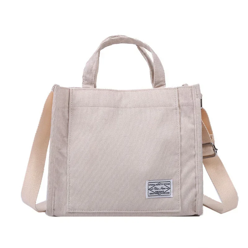 Tote Bags Canvas Bag Canvas Bags Women Corduroy Zipper Shoulder Bag Small Cotton Canvas Handbag Casual Tote Female Eco Crossbody Bag Vintage Messenger Bags