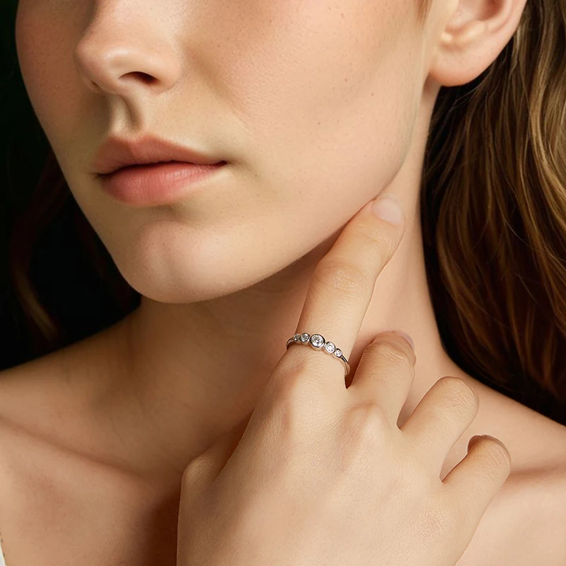 Bamoer U Bezel Moissanite Ring Round Cut 5 Stones Lab Diamond for Woman 925 Sterling Silver Original Sparkling Gift D Color VVS1 3