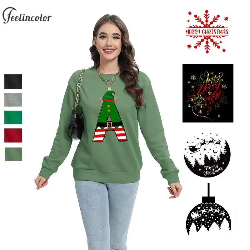 Vintage Christmas Sweatshirt Snowflake Pattern Tracksuit Xmas New Year Adult Pullover Women Carnival Outfit Couple Streetwear