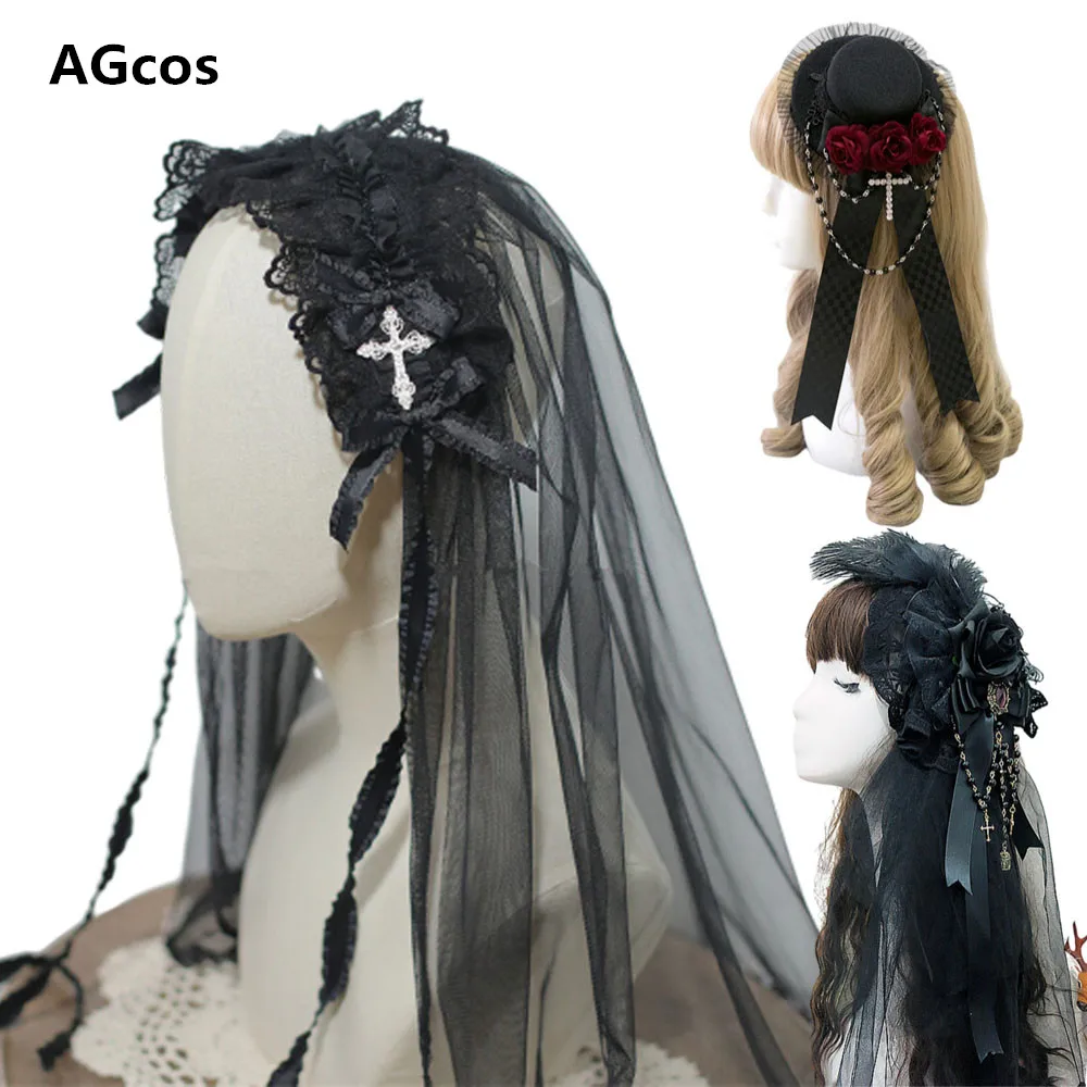 

AGCOS Original Design Dark Gothic Cross Headwear Sweet Lolita Palace Cosplay Accessories Black Headdress