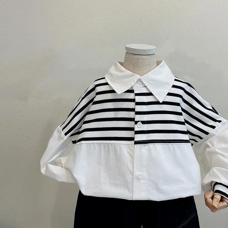 

Детский комплект весна-осень 2024 цветная рубашка в гонконгском стиле с длинными рукавами свободные брюки Harlan Модный комплект