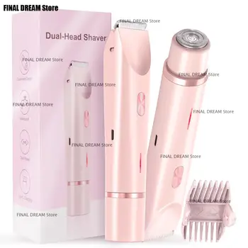 Rasoio elettrico per donna Rasoi impermeabili per capelli bagnati e asciutti 2 in 1 Doppia testa Doppio bikini Tagliacapelli Rasoio per testa staccabile 1