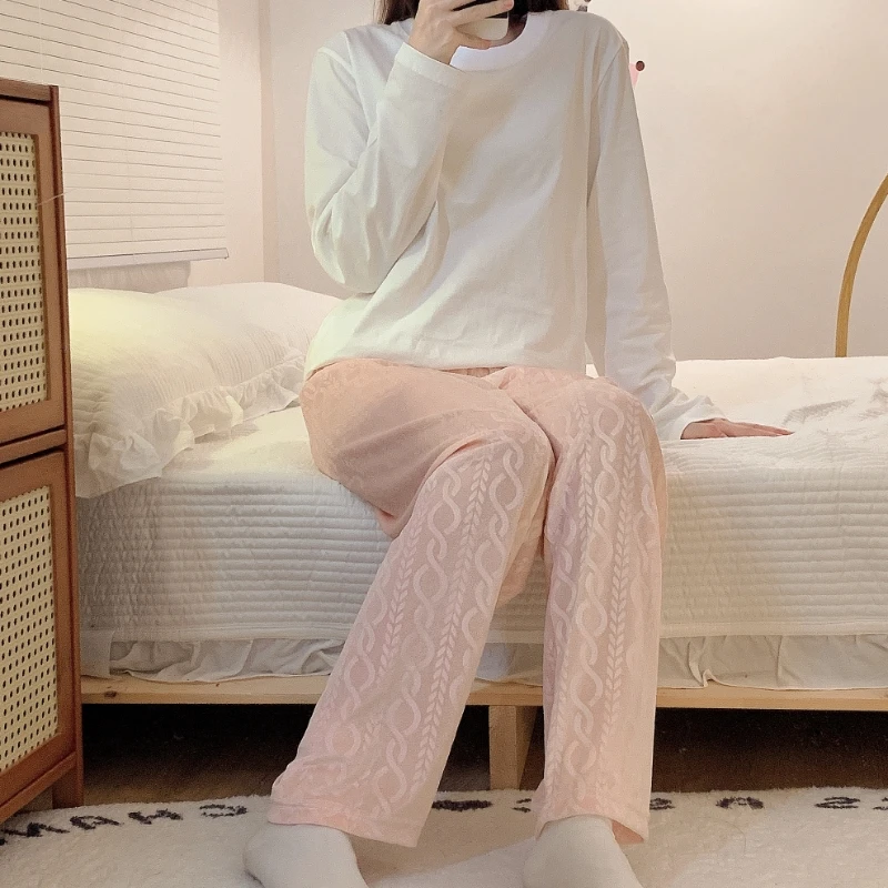 New Autumn and Winter Pajamas Women's Imitation Cotton Long Sleeve Fragrant Gold Velvet Pants Sweet and Advanced Home Fur Set