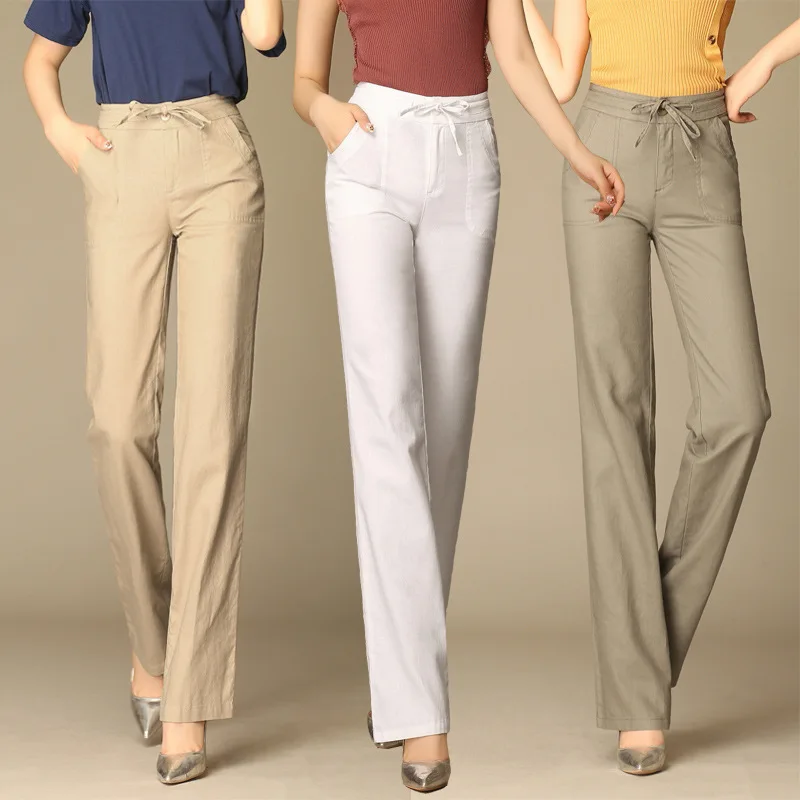 black cargo pants Free Shipping High Quality Women Cotton and Linen Casual Long Pants Female Mother Fashion Leisure Mid Waist Wide Leg Trousers khaki pants