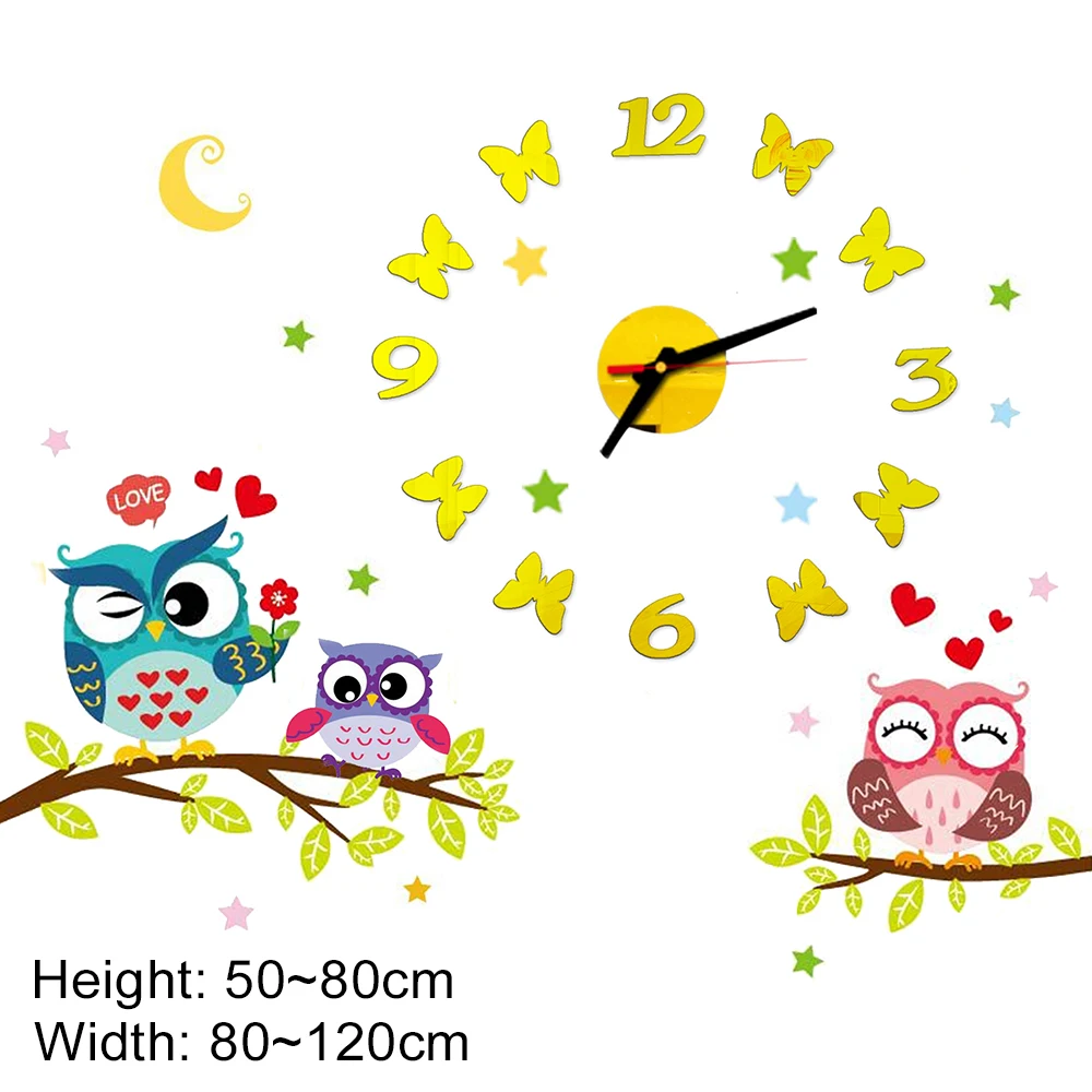 2022 Children'S Room 3D Diy Wall Clock Modern Home Decoration Owl  Art Sticker Decal Acrylic Quartz Watch Living Wall Clocks 