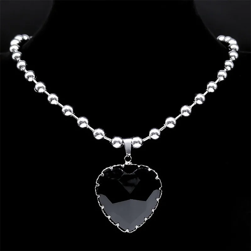 Kpop Punk Glas Liebe Schwarz Herz Halskette für Frauen Edelstahl Schlüsselbein Kette Choker Goth Herz Halskette Partei Schmuck NP31