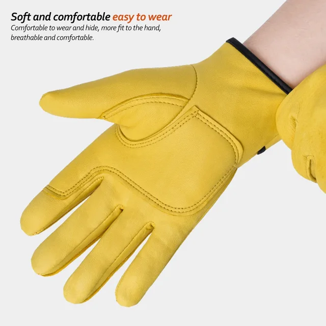 Men Work Gloves Soft Cowhide Driver Hunting Driving Farm Garden Welding Security Protection Safety Workers Mechanic Gloves - Image 3