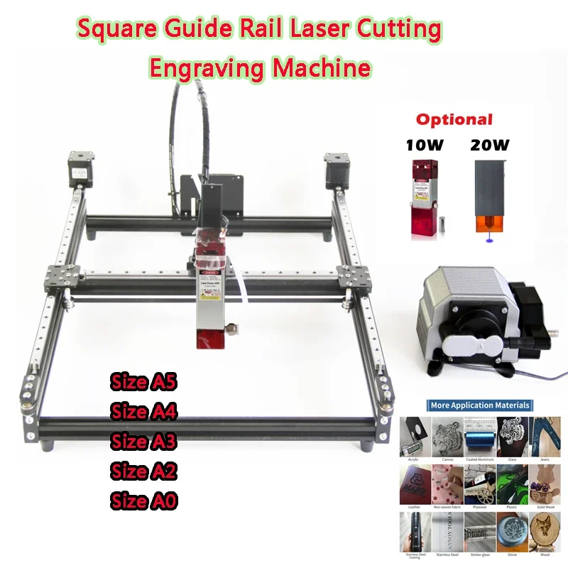 

DIY Disassembled Size A0 -A5 LY Frame Type Square Guide Rail Laser Cutting Engraving Machine 455NM 10W Off-line Control Kit