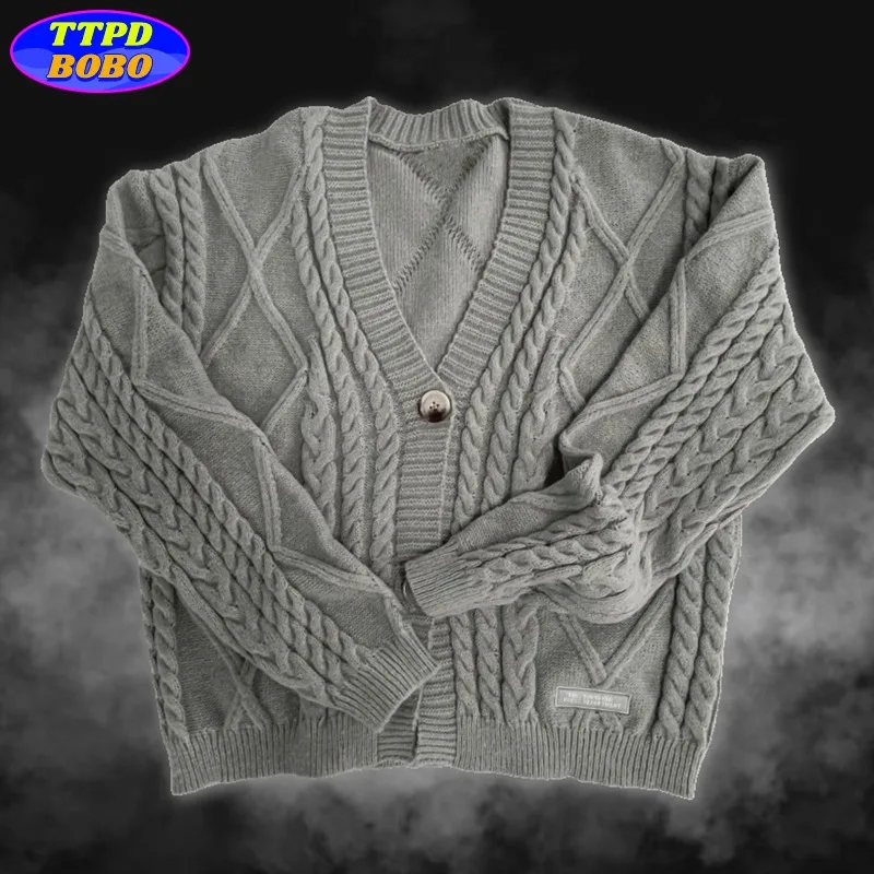 Autumn Knitted V-neck Long Sleeve Women's Grey Cardigans Winter Keep Warm Sweater Coat Fashion Solid Casual Tops 2024 5