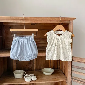 AYNIGIELL 0-3Years Baby Clothing Set 2025 Summer New Girl Baby Cute Floral Short Sleeve Top Shorts Set Two Piece Set 2