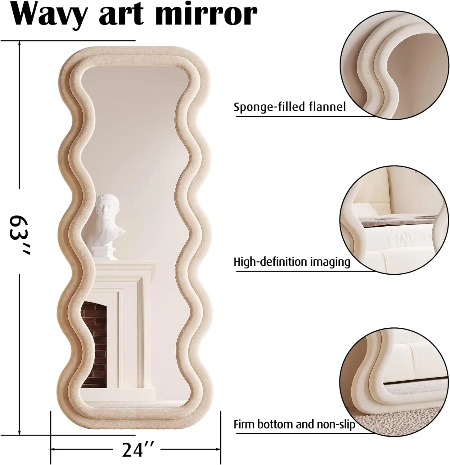 BOJOY Full Length Mirror , Irregular Wavy Mirror,Wall Mirror Standing Hanging or Leaning Against Wall for Bedroom,