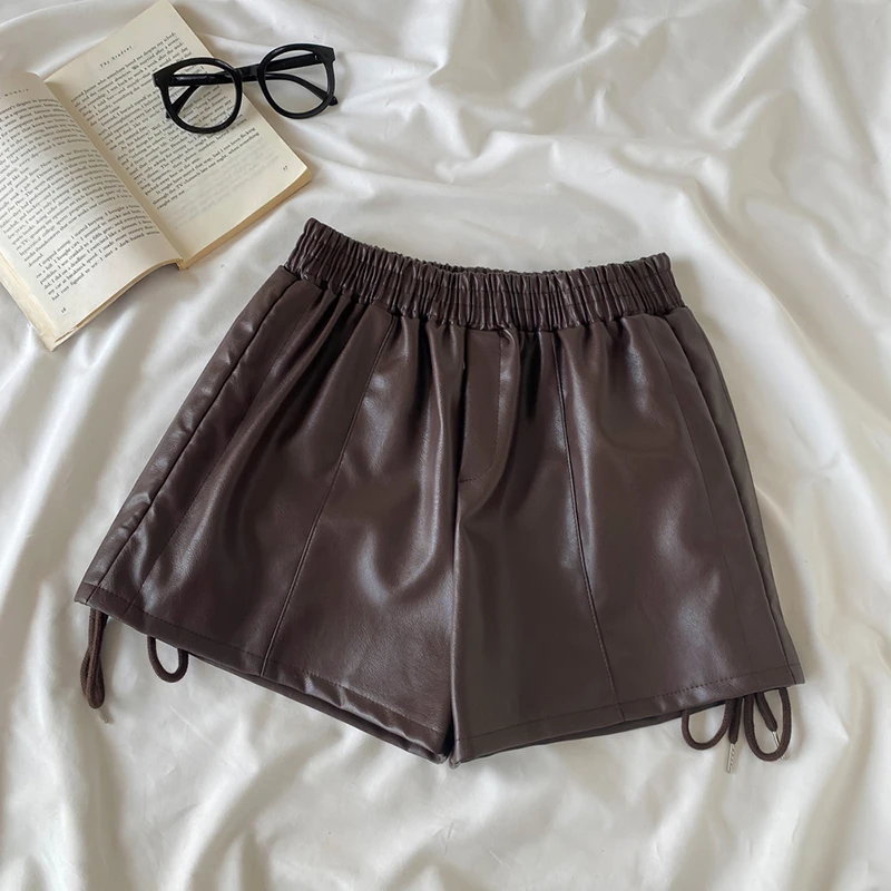 2021 Autumn Winter Zipper Womens PU Leather Shorts Female Black High Waist Korean Style Short Femme Shorts For Women Clothing short shorts Shorts