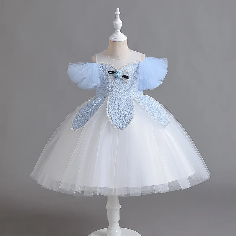 

New Pearl Girl Dress Wedding Flower Girl Princess Dress Costume for Piano Performance Host Birthday Fashion Show Dress