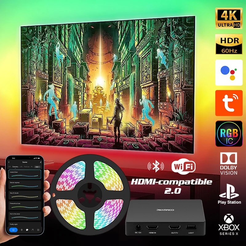 

New Smart Ambient RGB Led Light Strip TV Led Backlight 4K HDMI Sync Screen Box for Game E-Sports Computer Monitor Decor Lights
