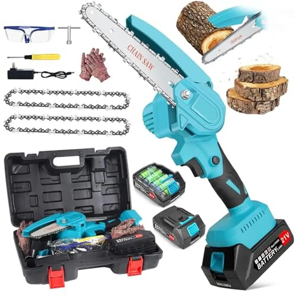 

6 Inch Mini Cordless Electric Chainsaw 21V 2000mAh Battery Operated Handheld Lightweight Compact Portable Chainsaw Kit Gloves