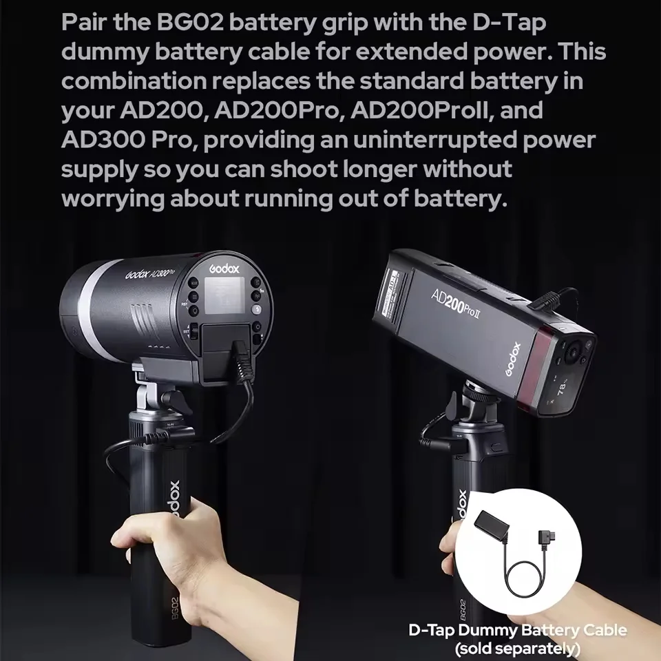Godox BG02 Portable Battery Grip 95Wh Capacity Flash LED compatible 180 Tilting Head Adjustment Handle for Flash Video Light