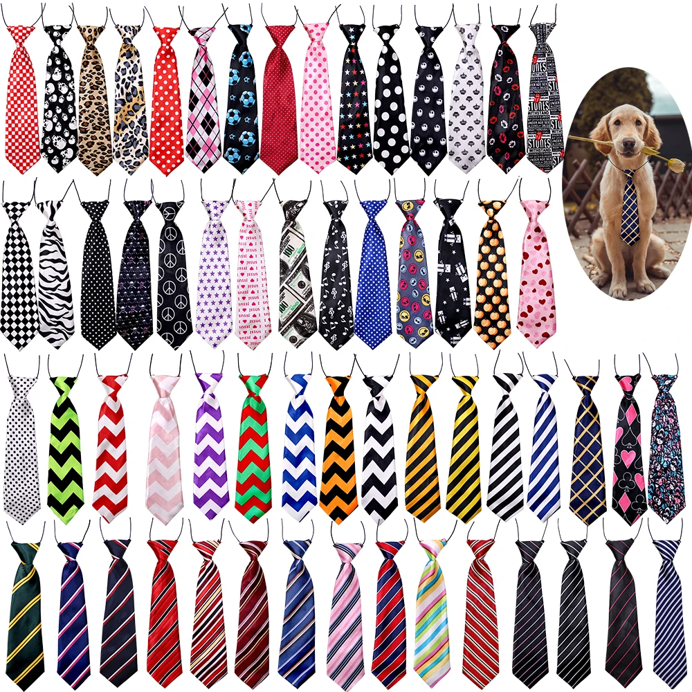 50/120PC Dog Tie Stripes Dot Solid Large Dog Neckties Elastic Dog