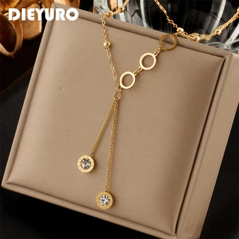 Stainless Steel Roman Necklace For Women Luxury Designer Fashion Zircon Long Pendant Necklaces Girls Jewelry Gift