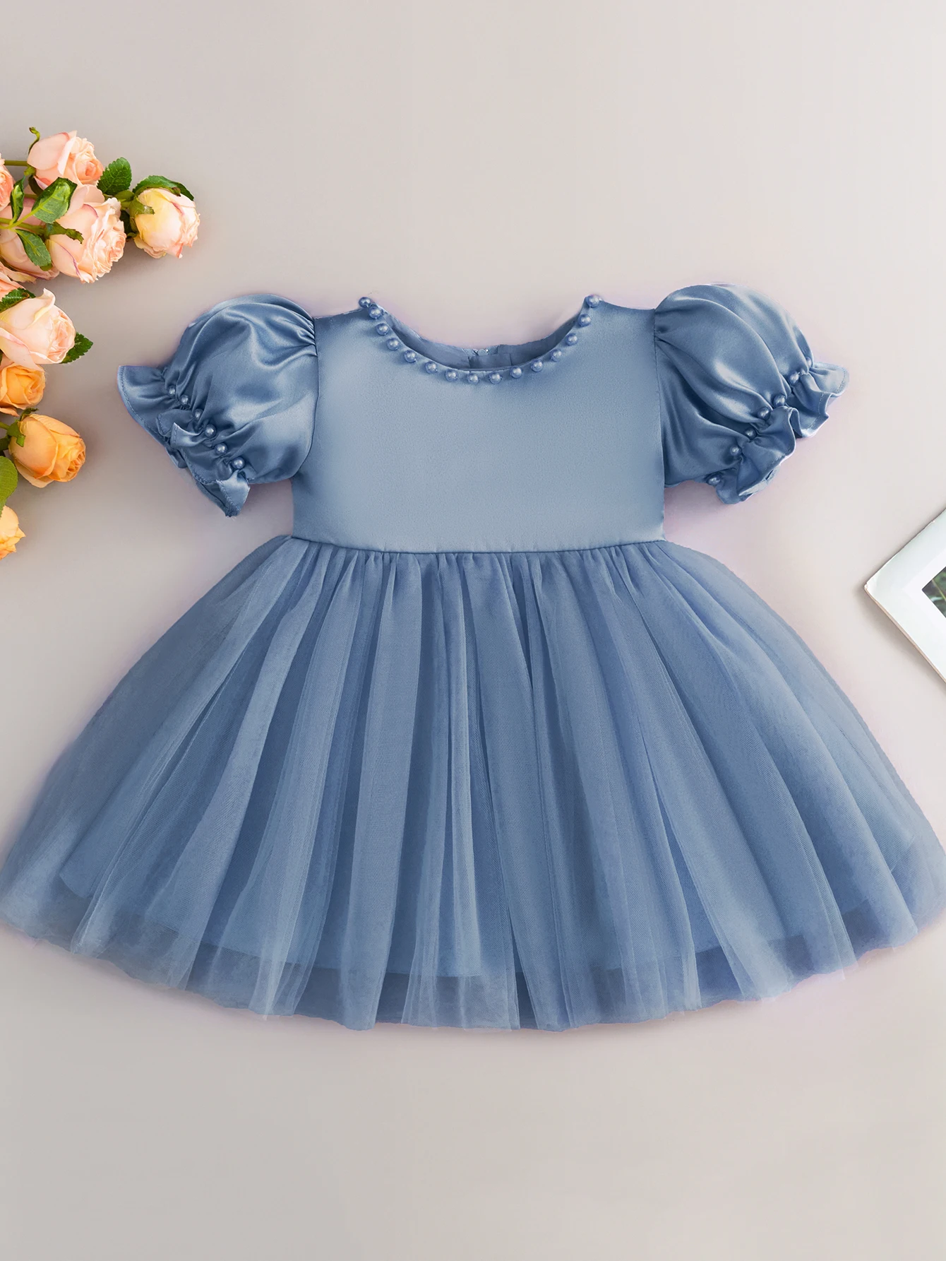 Elegant Sky Blue Satin Princess Dress for Girls with Bowknot - Ideal for Special Occasions