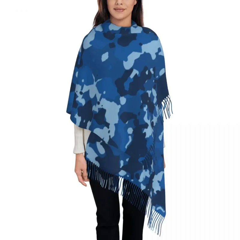 

Lady Long Camouflage Army Air Force Blue Scarves Women Winter Soft Warm Tassel Shawl Wraps Military Camo Scarf