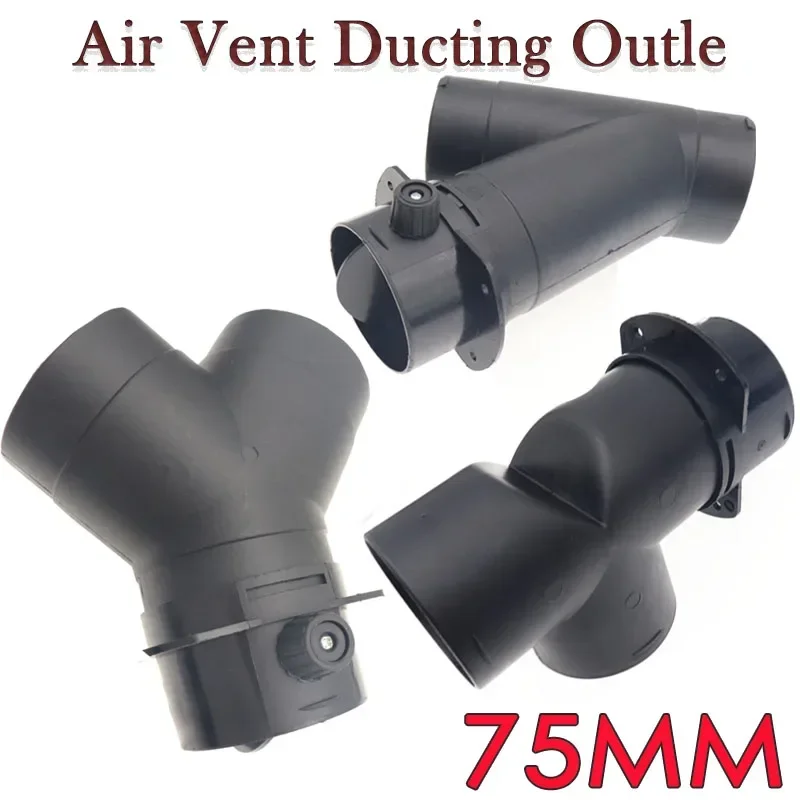 Heater Duct Connector Air Heater Exhaust Connector 60mm/75mm Y Branch T Piece Air Vent Ducting Outlet Connector For Webasto Air Diesel Parking Heater Exhaust w/Regulating Valve