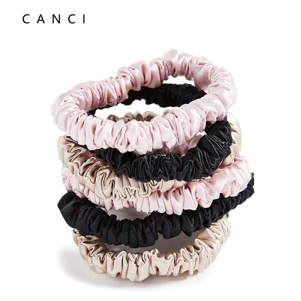 100% Real Mulberry Silk Skinnies Scrunchies Hair Bands Ties Gun Elastics Ponytail Holders No Damage for Women Girls 22 Momme 1CM
