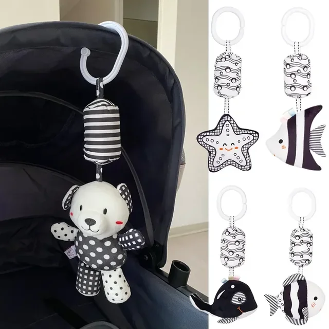 Poussette lit cloche suspendue poupée en peluche bébé hochets pour nouveau-né noir blanc capacité de préhension visuelle jouets d'entraînement игрушки дляетей 1