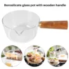Glass Milk Pot with Wooden Handle 400Ml Cooking Pot for Salad Noodles Gas Stove Cookware 2