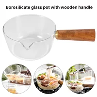 Glass Milk Pot with Wooden Handle 400Ml Cooking Pot for Salad Noodles Gas Stove Cookware 2