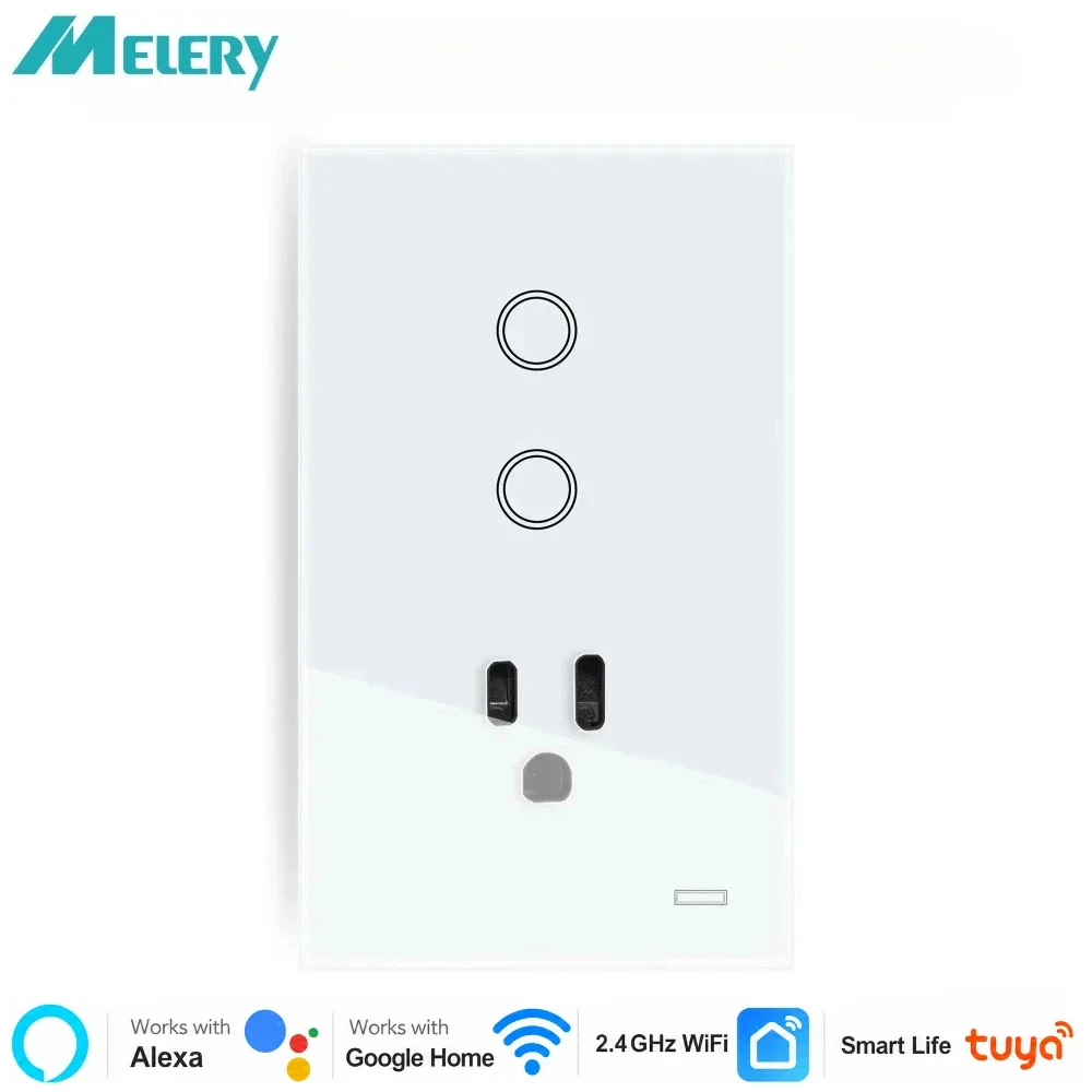 Melery AU Smart Tuya WiFi Light Switch Argentina Plug Australia Outlet Touch Glass Wall Socket Remote by Alexa & Google Home - 1