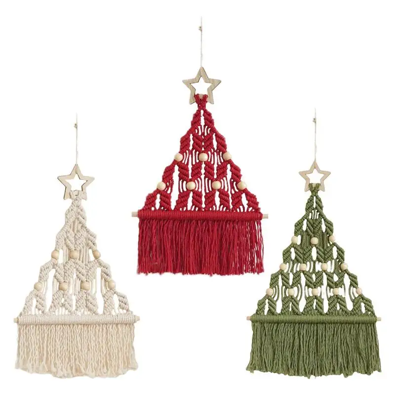 

DIY Christmas Tree Macrame Kit Hand Woven Cotton Rope Xmas Tree Pendant Material Package Creative New Year Christmas Gift 2023