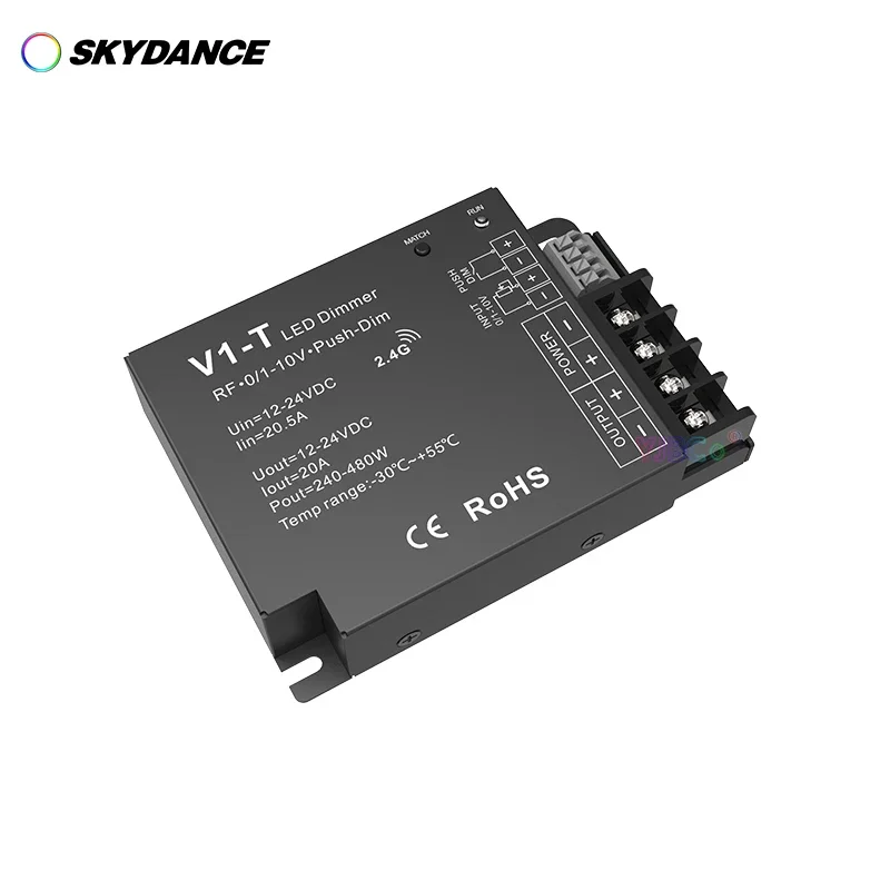 Skydance V1-T 12V-24V 20A 3-in-1 dimming/RF remote/0-10V/Push Dim/20A output/Auto-transmitting/Synchronize