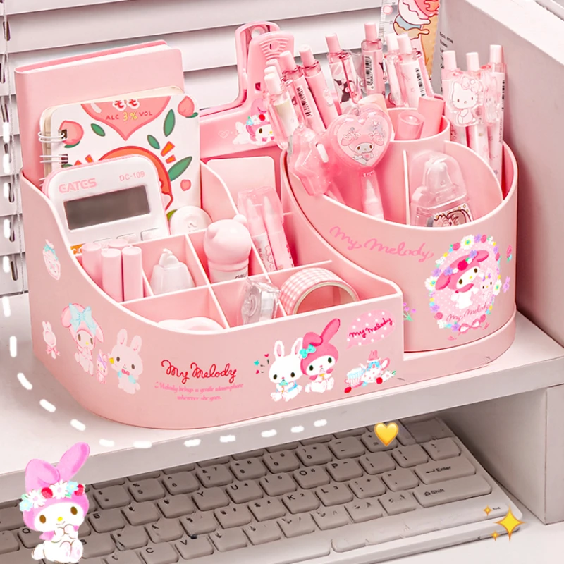 Pen Holder Stationery Storage Box Stationery Organizer Desktop Storage Kit For Kuromi Melody Kawaii Sticker