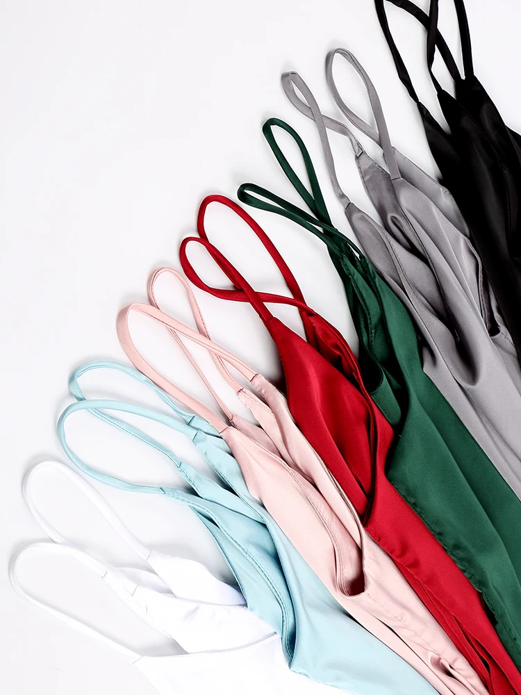 Spaghetti Strap Top Women Halter V Neck Basic White Cami Sleeveless Satin Silk Tank Tops Women'S Summer 2022 Camisole