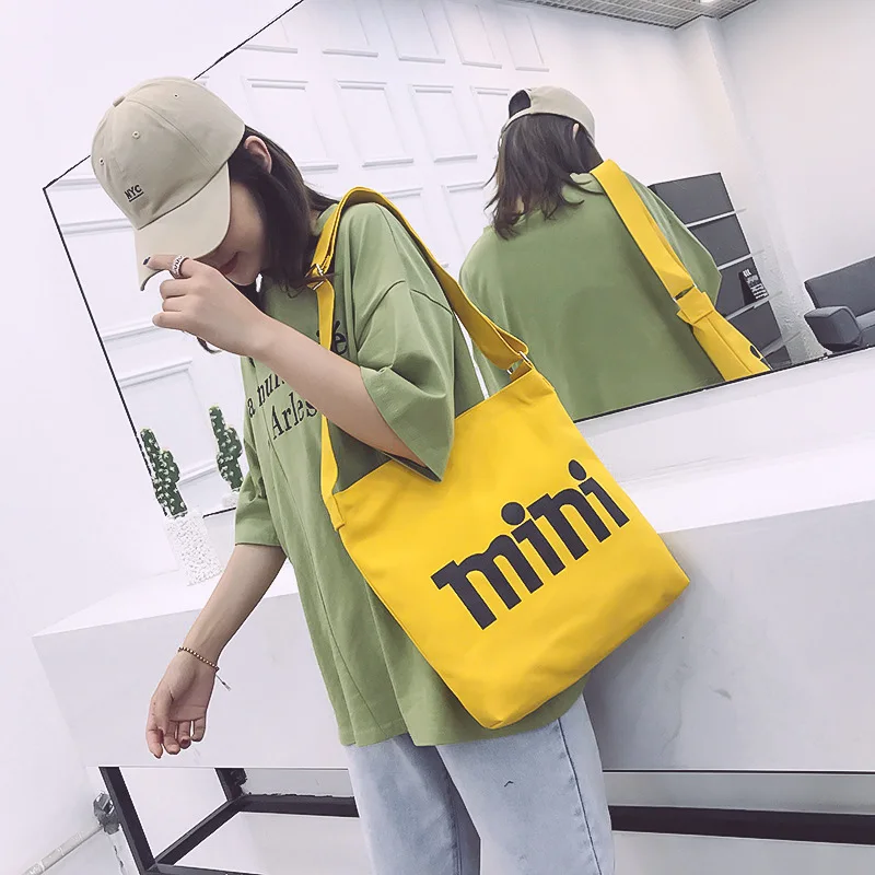 

Canvas Bag Women's Shoulder 2023 New Letter Crossbody Bag Simple Student Cloth Bag Korean Style Literary Shoulder Bag