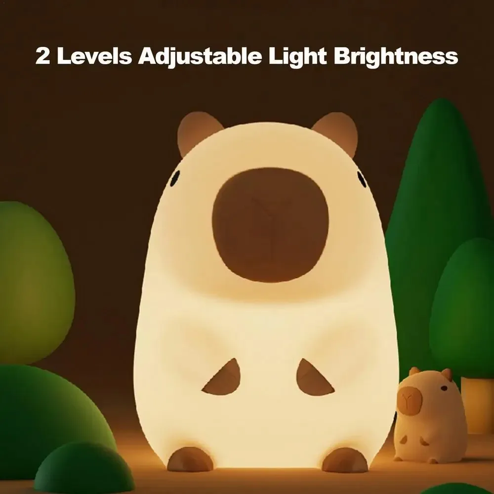 

C2 Cute Cartoon Capybara Silicone Novelty Night Light USB Rechargeable Timing Dimming Sleep Night Lamp for Children's Room Decor