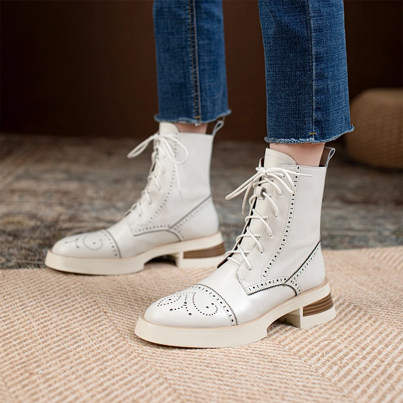 

2023 New Autumn Women Shoes Lace-up Chelsea Women Boots Winter Block Ankle Boots Platform Leather Boots Women Chunky Boots