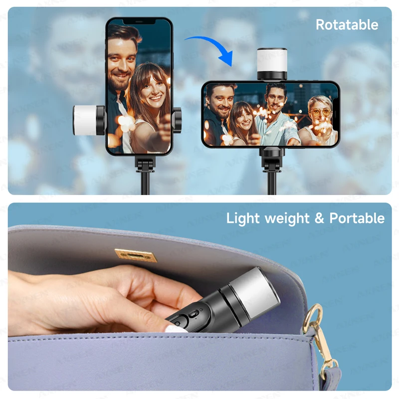 2026 NUOVO Q12S Asta selfie wireless pieghevole Monopiede Bluetooth con telecomando e luce di riempimento Treppiede per iPhone e Android_voghion.com