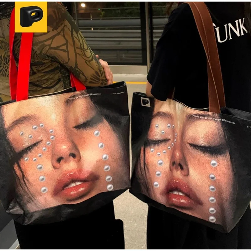 Modische Designer-Einkaufstasche, neue Umhängetasche mit großem Fassungsvermögen, kreativ bedruckt, vielseitige Freizeittasche, hochwertige, einfache Handtasche – Detail 7