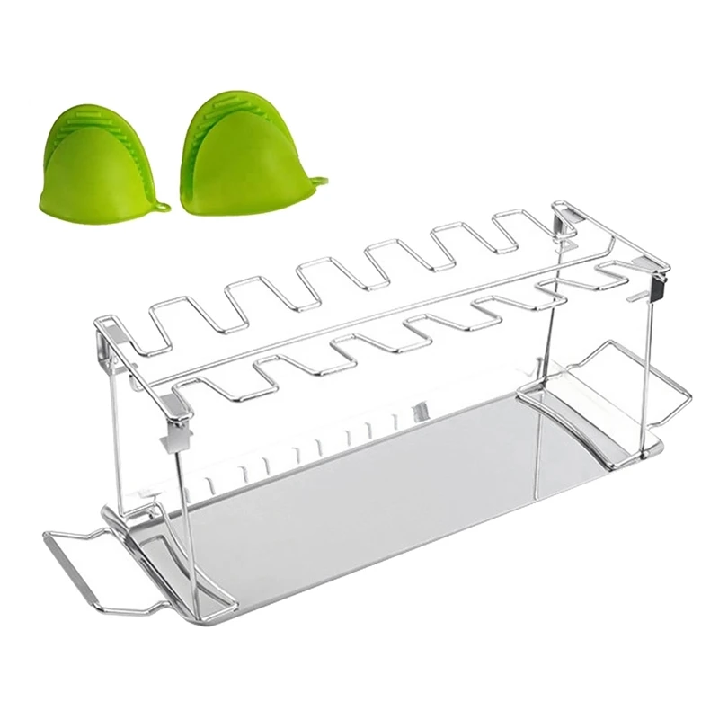 

Stainless Steel Chicken Leg Wing BBQ Grill Rack With Silicone Oven Mitts,Hang Up To 14 Chicken Legs Or Wings