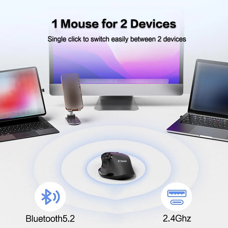 충전식 BT5.2&2.4G 무선 마우스(스크린 디스플레이 및 프로그래밍 가능 디자인), PC/노트북용 인체공학적 4000DPI 오피스 마우스-블랙